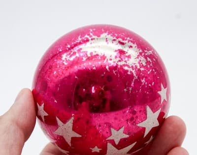 Shiny Brite Hot Pink Star Stencil Jumbo Ball Glass Christmas Ornament Vintage - Thumbnail 4