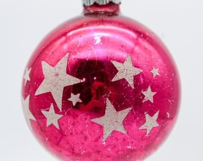 Shiny Brite Hot Pink Star Stencil Jumbo Ball Glass Christmas Ornament Vintage - Thumbnail 5