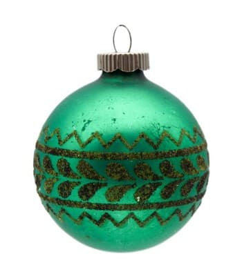 Shiny Brite Vintage Green Mica Decorated Ball Glass Christmas Ornament