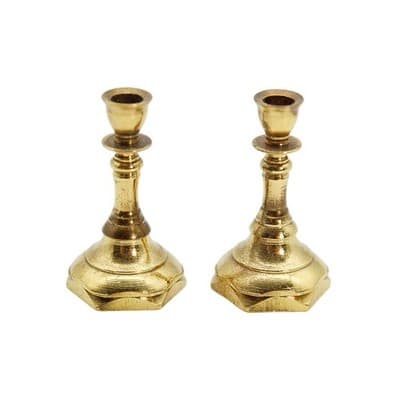 Vintage Pair Of Miniature Dollhouse Brass Gilt Finish Candlestick Holders 1:12