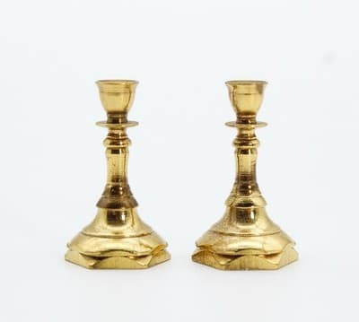 Vintage Pair Of Miniature Dollhouse Brass Gilt Finish Candlestick Holders 1:12 - Thumbnail 2