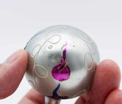 Vintage Poland Blue & Pink Stencil Hand Painted Small Glass Christmas Ornament - Thumbnail 4