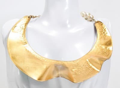 Vintage Brass Crescent Design Faux Pearl Choker Statement Necklace - Thumbnail 6