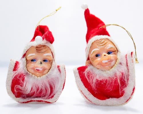 Vintage Pair Santa Bearded Plastic Head Hand Painted Christmas Hanging Ornaments - Thumbnail 4