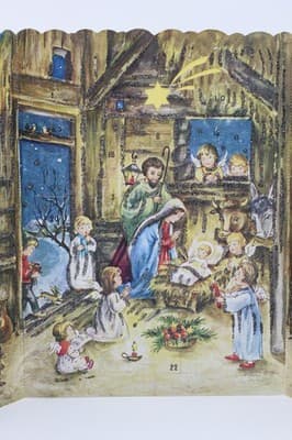 Large Vintage German Winter Festive Nativity Paper Christmas Advent Calendar - Thumbnail 2