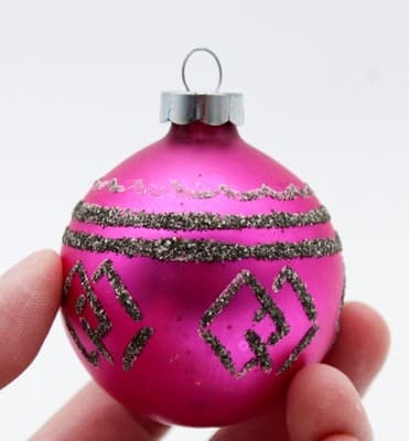 Shiny Brite Vintage Matte Pink Black Mica Ball Glass Christmas Ornament - Thumbnail 2