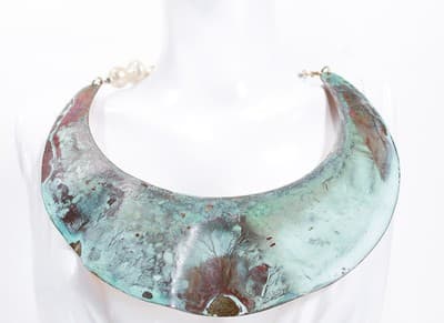 Vintage Brass Crescent Design Faux Pearl Choker Statement Necklace - Thumbnail 2