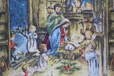 Large Vintage German Winter Festive Nativity Paper Christmas Advent Calendar - Thumbnail 6