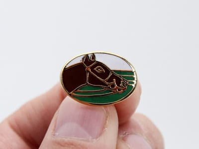 Vintage Gold Toned Enameled Horse Animal Motif Oval Men's Cufflinks - Thumbnail 2
