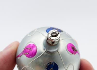 Vintage Poland Blue & Pink Stencil Hand Painted Small Glass Christmas Ornament - Thumbnail 3