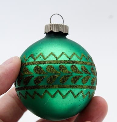 Shiny Brite Vintage Green Mica Decorated Ball Glass Christmas Ornament - Thumbnail 2