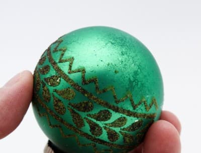 Shiny Brite Vintage Green Mica Decorated Ball Glass Christmas Ornament - Thumbnail 4