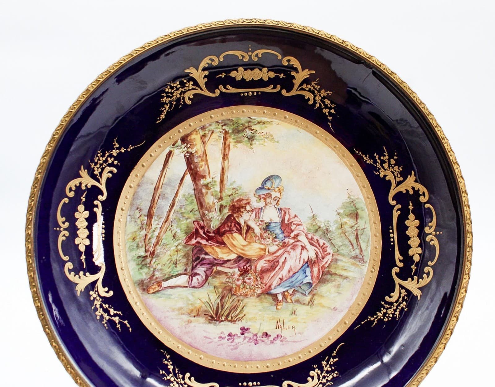 Antique Sevres Courting Cobalt Gilt Porcelain Pedestal Centerpiece Bronze Mount - Thumbnail 2