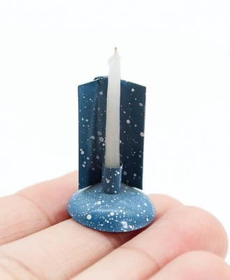 Vintage Dollhouse Miniature Metal Blue Candle Holder Pillar 1:12 RARE - Thumbnail 5