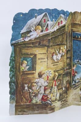 Large Vintage German Winter Festive Nativity Paper Christmas Advent Calendar - Thumbnail 3