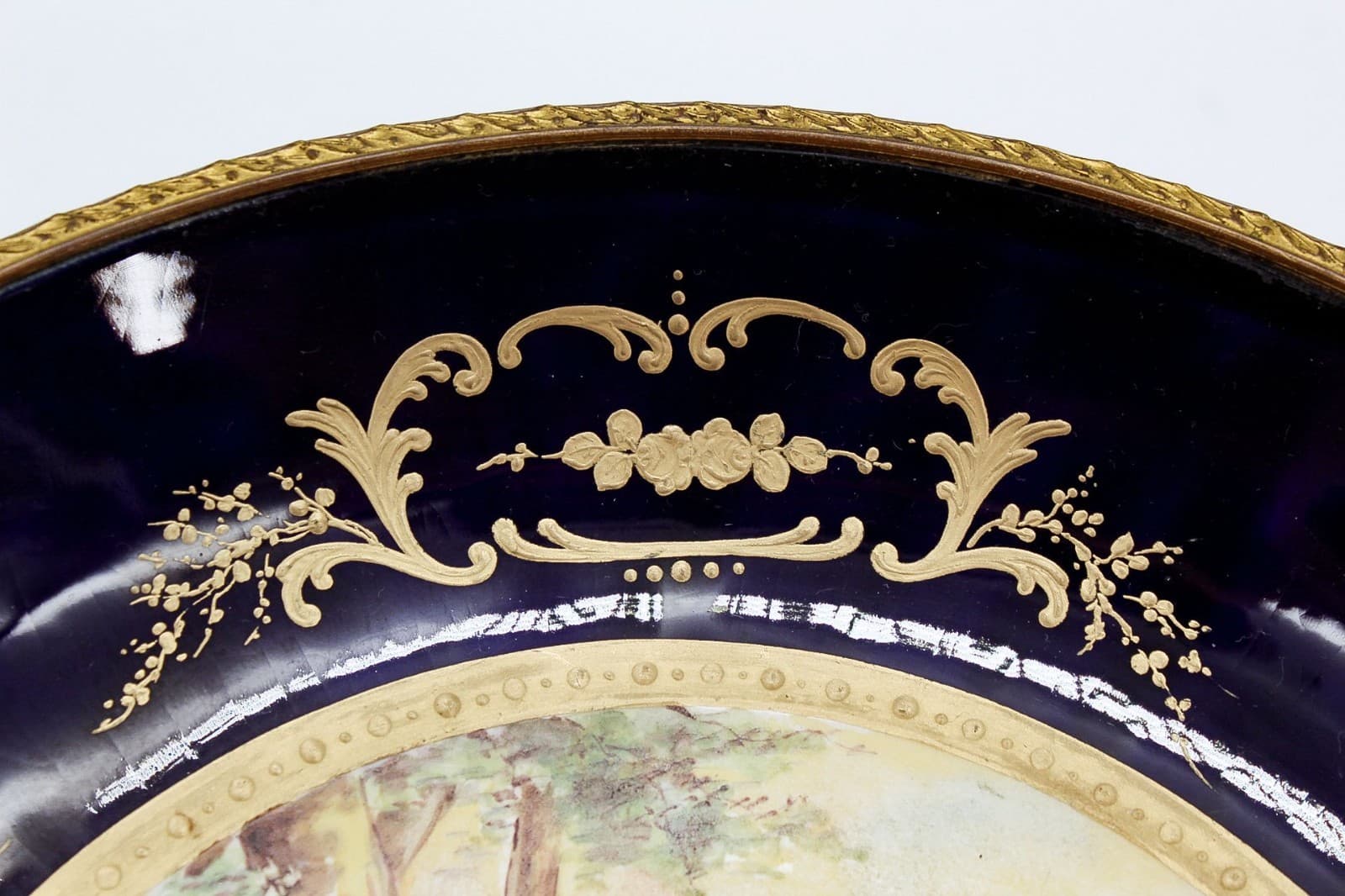 Antique Sevres Courting Cobalt Gilt Porcelain Pedestal Centerpiece Bronze Mount - Thumbnail 4