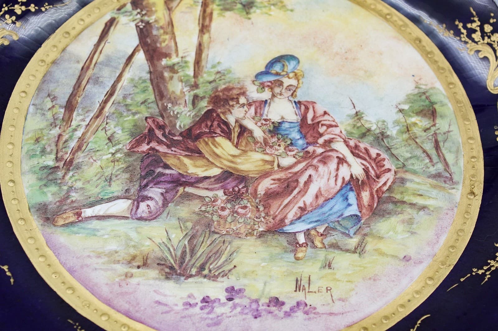 Antique Sevres Courting Cobalt Gilt Porcelain Pedestal Centerpiece Bronze Mount - Thumbnail 3
