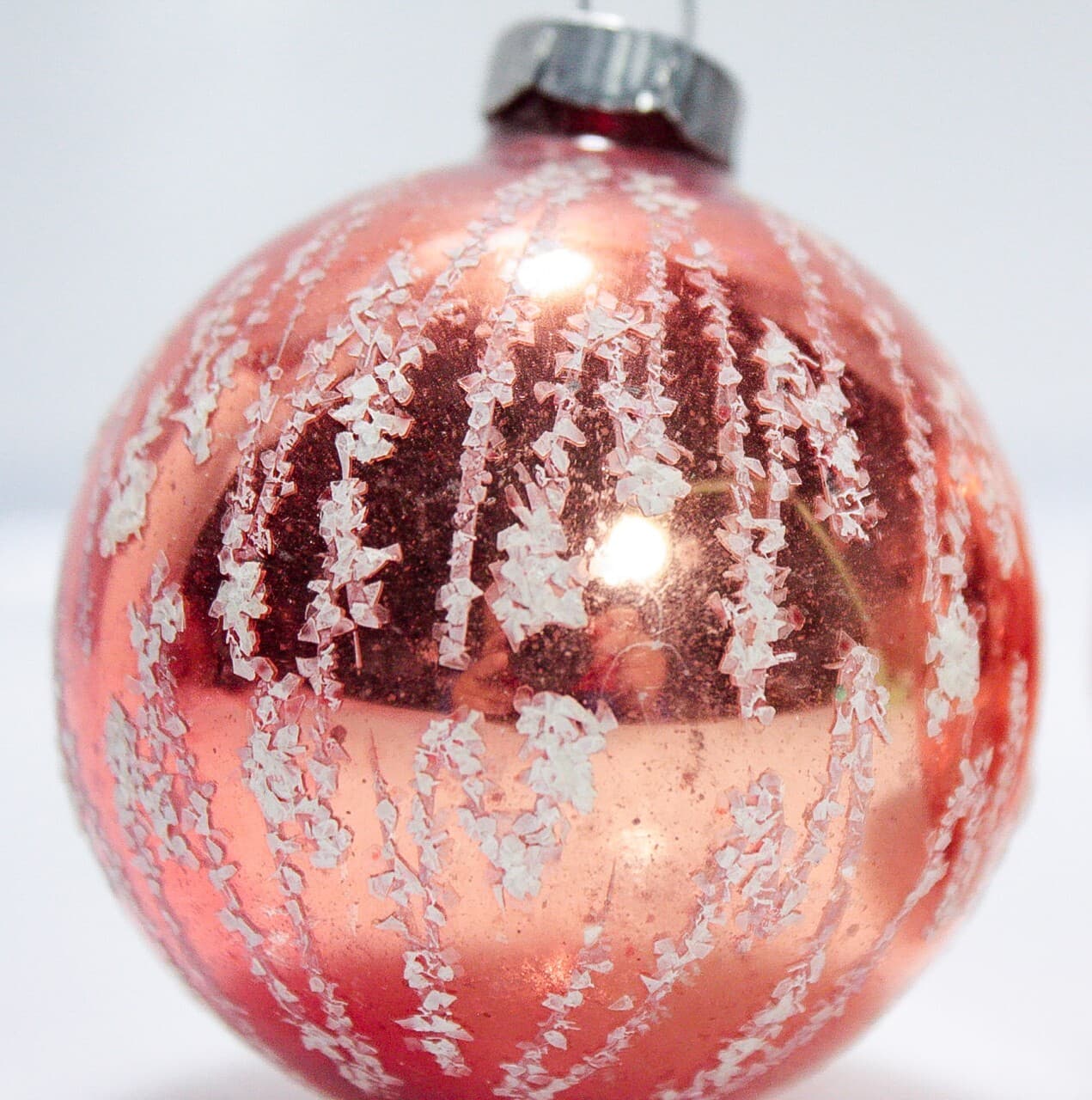Vintage Pair Made In Germany Red White Mica Glass Ball Christmas Ornaments - Thumbnail 2