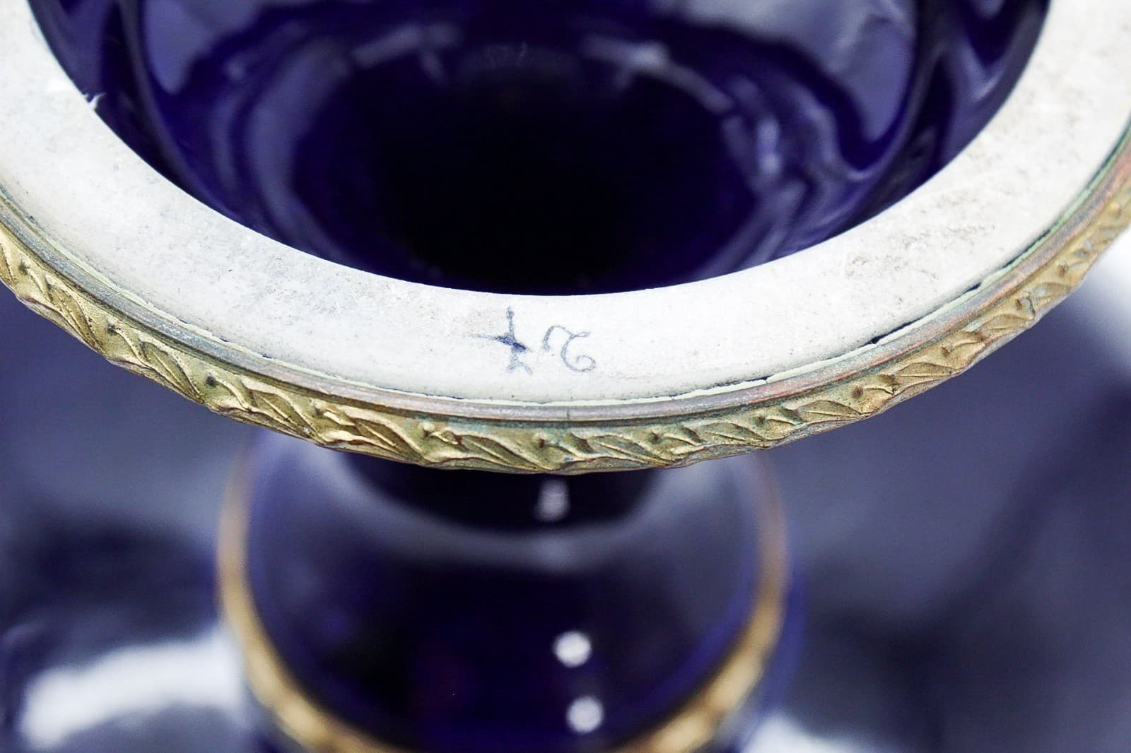 Antique Sevres Courting Cobalt Gilt Porcelain Pedestal Centerpiece Bronze Mount - Thumbnail 7
