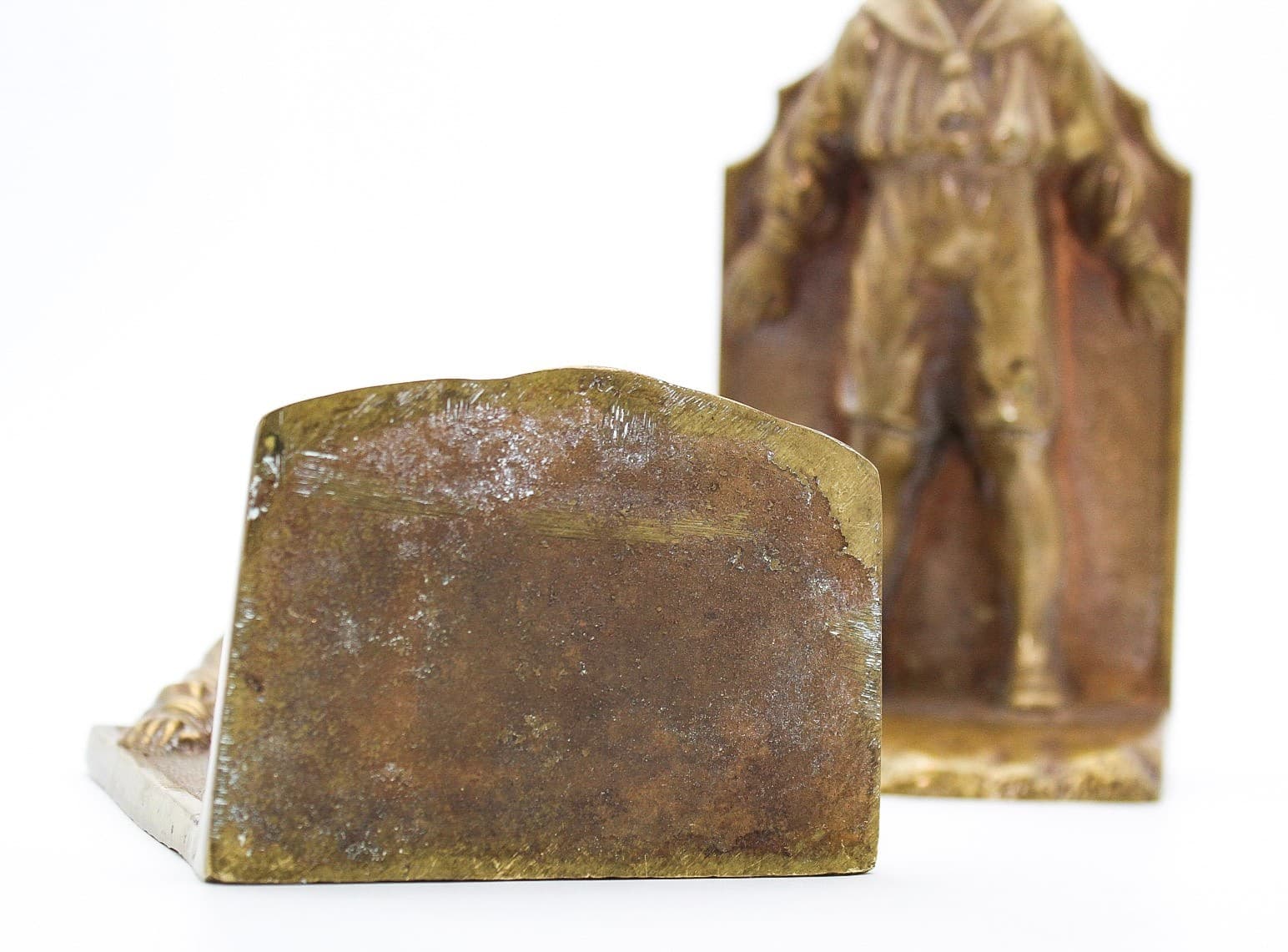Antique Solid Bronze Whistling Boy Motif Pair Of Figural Bookends 7.25" - Thumbnail 6