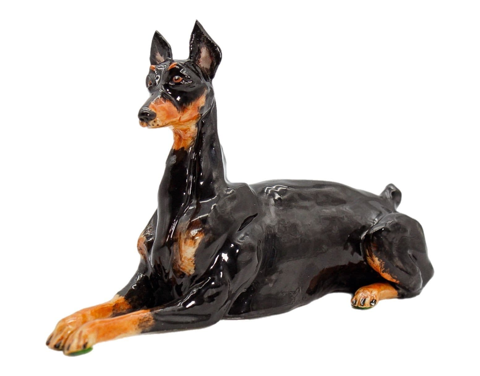 Eve Pearce Handcrafted Sitting Doberman Porcelain Dog Figure Sculpture OOAK