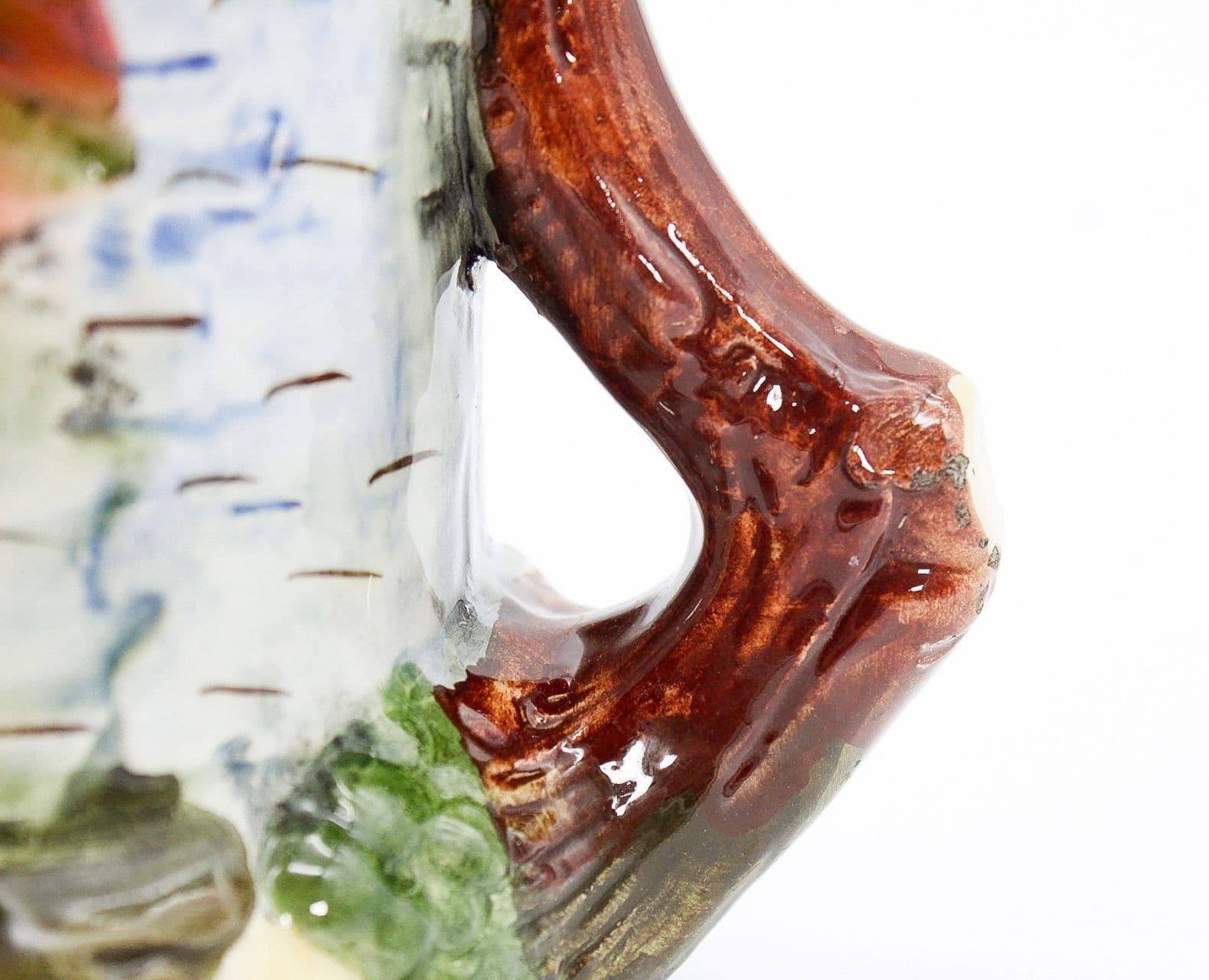 Antique Made In Austria Ceramic Glazed Apple Motif Trunk Handled Vase - Thumbnail 6