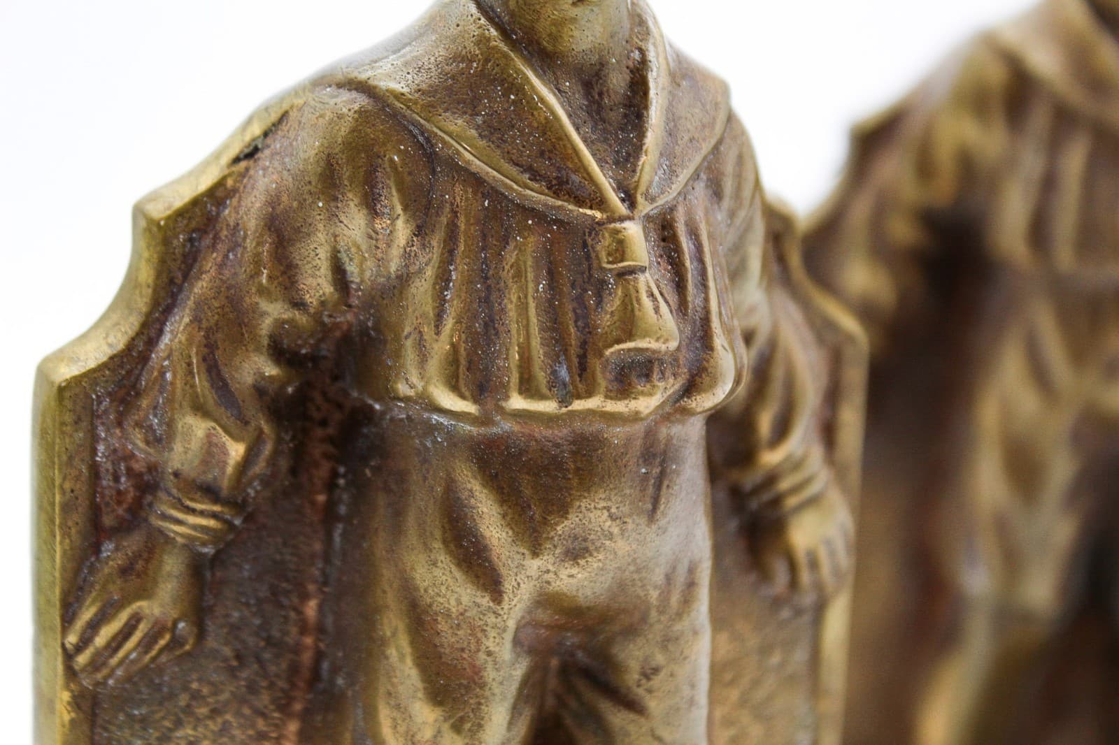 Antique Solid Bronze Whistling Boy Motif Pair Of Figural Bookends 7.25" - Thumbnail 3