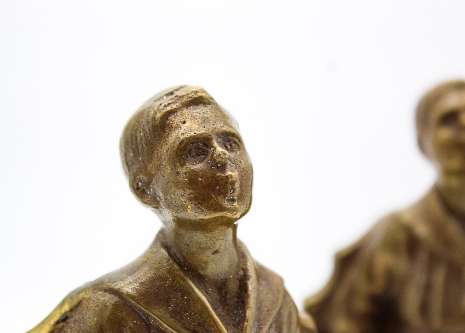 Antique Solid Bronze Whistling Boy Motif Pair Of Figural Bookends 7.25" - Thumbnail 10