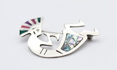 Vintage Sterling Silver Native american Deity Kokopelli Fertility God Pin Brooch - Thumbnail 3