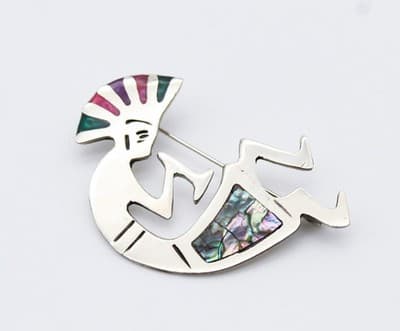 Vintage Sterling Silver Native american Deity Kokopelli Fertility God Pin Brooch - Thumbnail 8