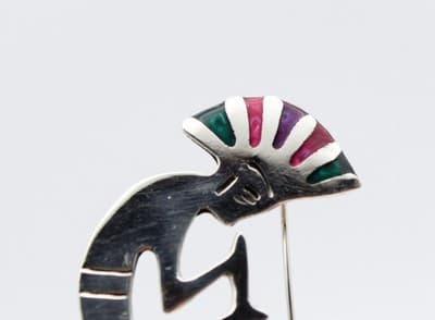 Vintage Sterling Silver Native american Deity Kokopelli Fertility God Pin Brooch - Thumbnail 7