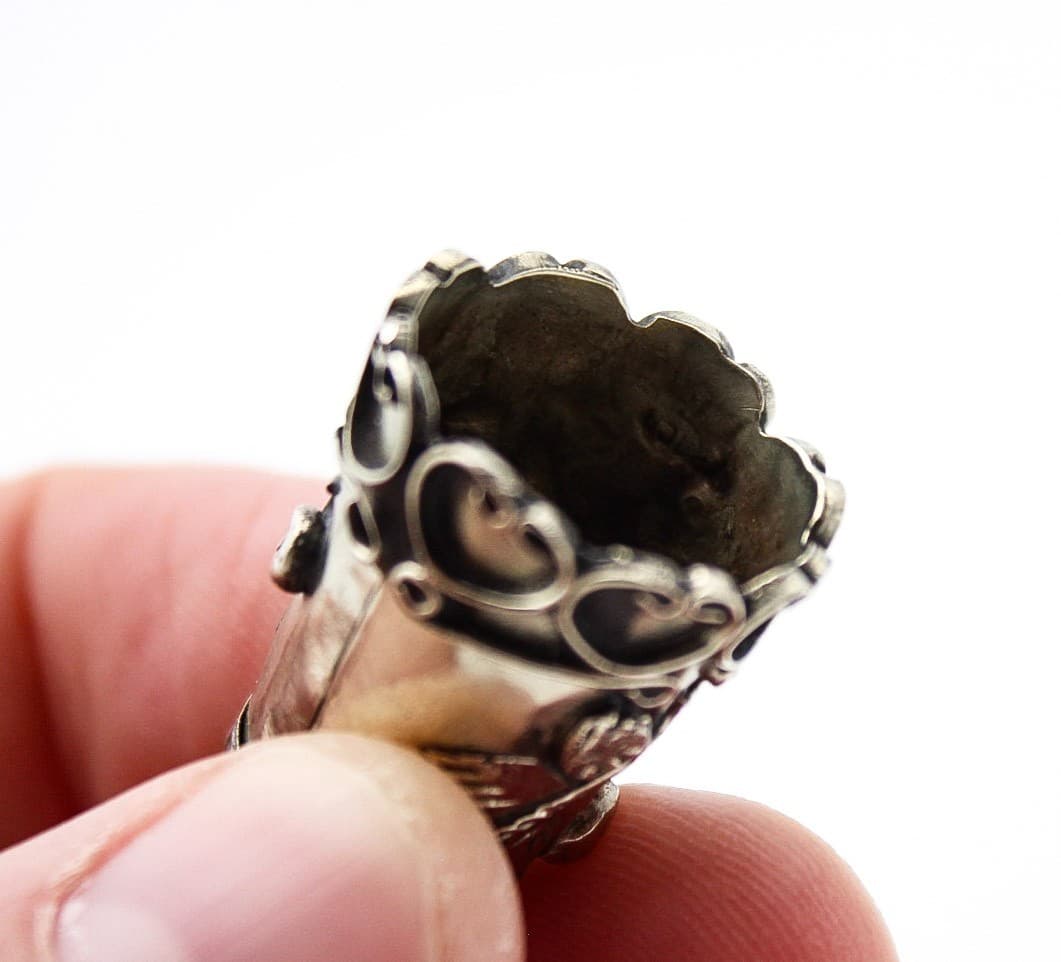 Vintage Alpaca Mexico Silver Hand-Wrought Leaves & Floral Motif Sewing Thimble - Thumbnail 3