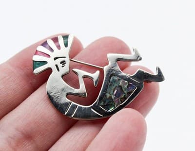 Vintage Sterling Silver Native american Deity Kokopelli Fertility God Pin Brooch - Thumbnail 2