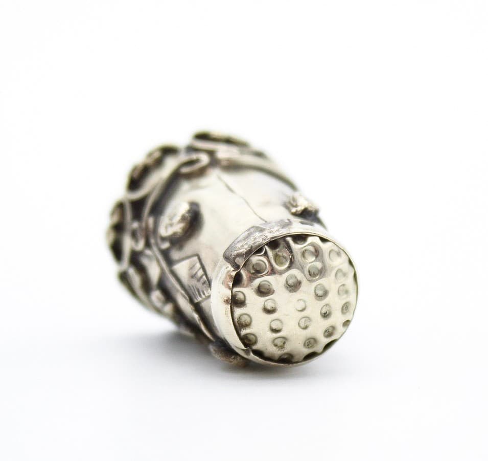Vintage Alpaca Mexico Silver Hand-Wrought Leaves & Floral Motif Sewing Thimble - Thumbnail 5