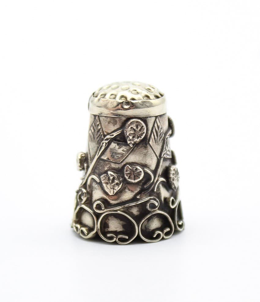 Vintage Alpaca Mexico Silver Hand-Wrought Leaves & Floral Motif Sewing Thimble - Thumbnail 6