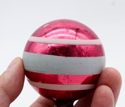Shiny Brite Pink Stencil Light Blue Striped Glass Ball Christmas Ornament - Thumbnail 4