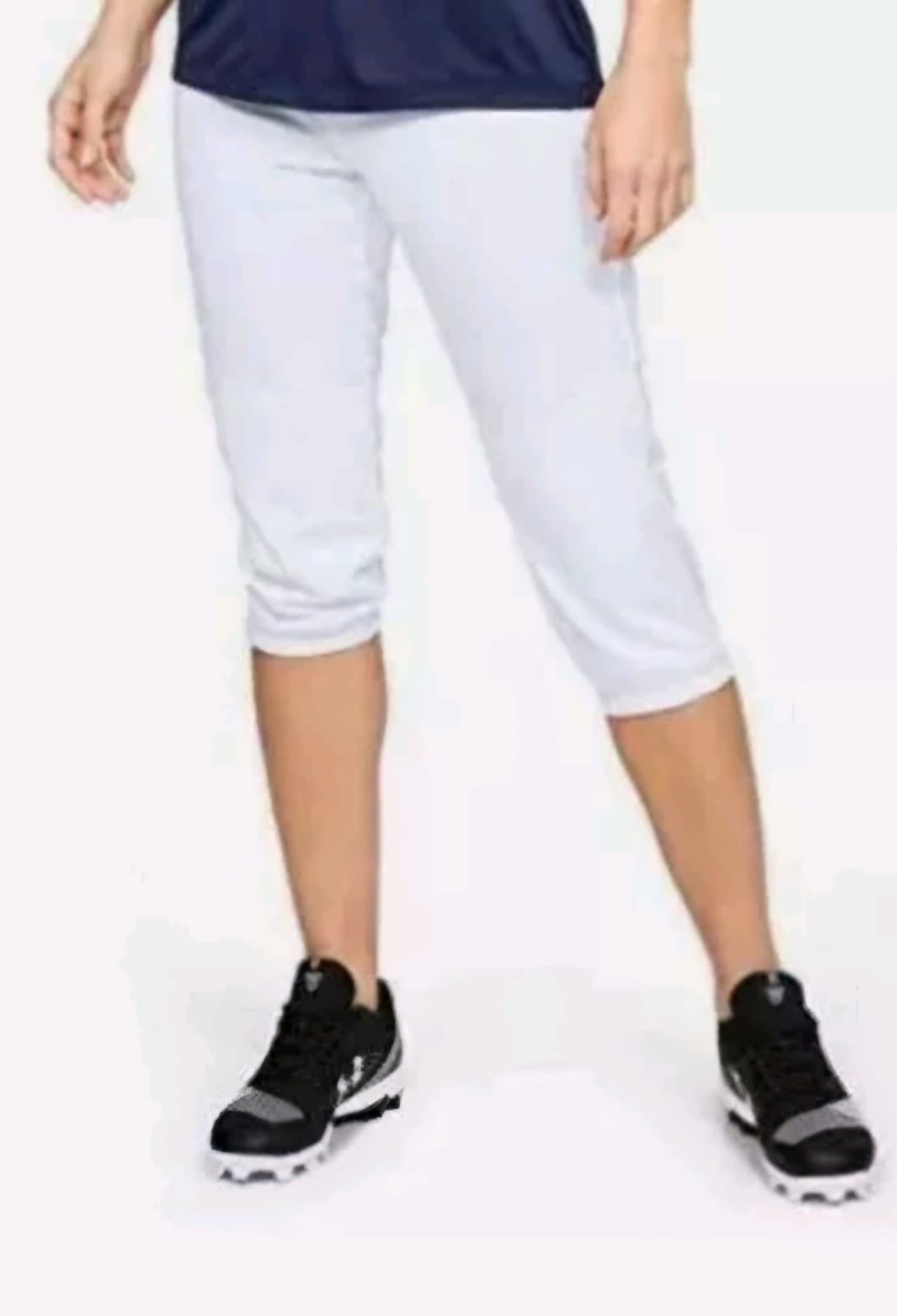 UNDER ARMOUR Women's UA Softball Cropped Pants NWT White SIZE: XL - Image 1
