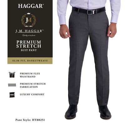 Haggar mens Stretch Basketweave Slim Premium Flex Suit Separate Pants 30 x 32 - Thumbnail 5