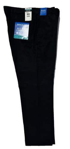 HAGGAR Dress Pants Mens 44X32 Black Flat Front Slim Straight Stretch No Wrinkle - Thumbnail 5