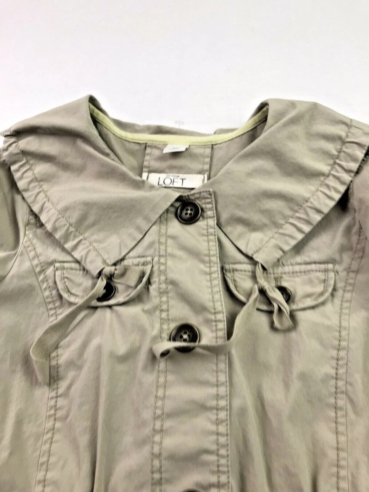 Ann Taylor Loft jacket Utility Khaki Brown Ruffle drawstring - XS petite - Thumbnail 2