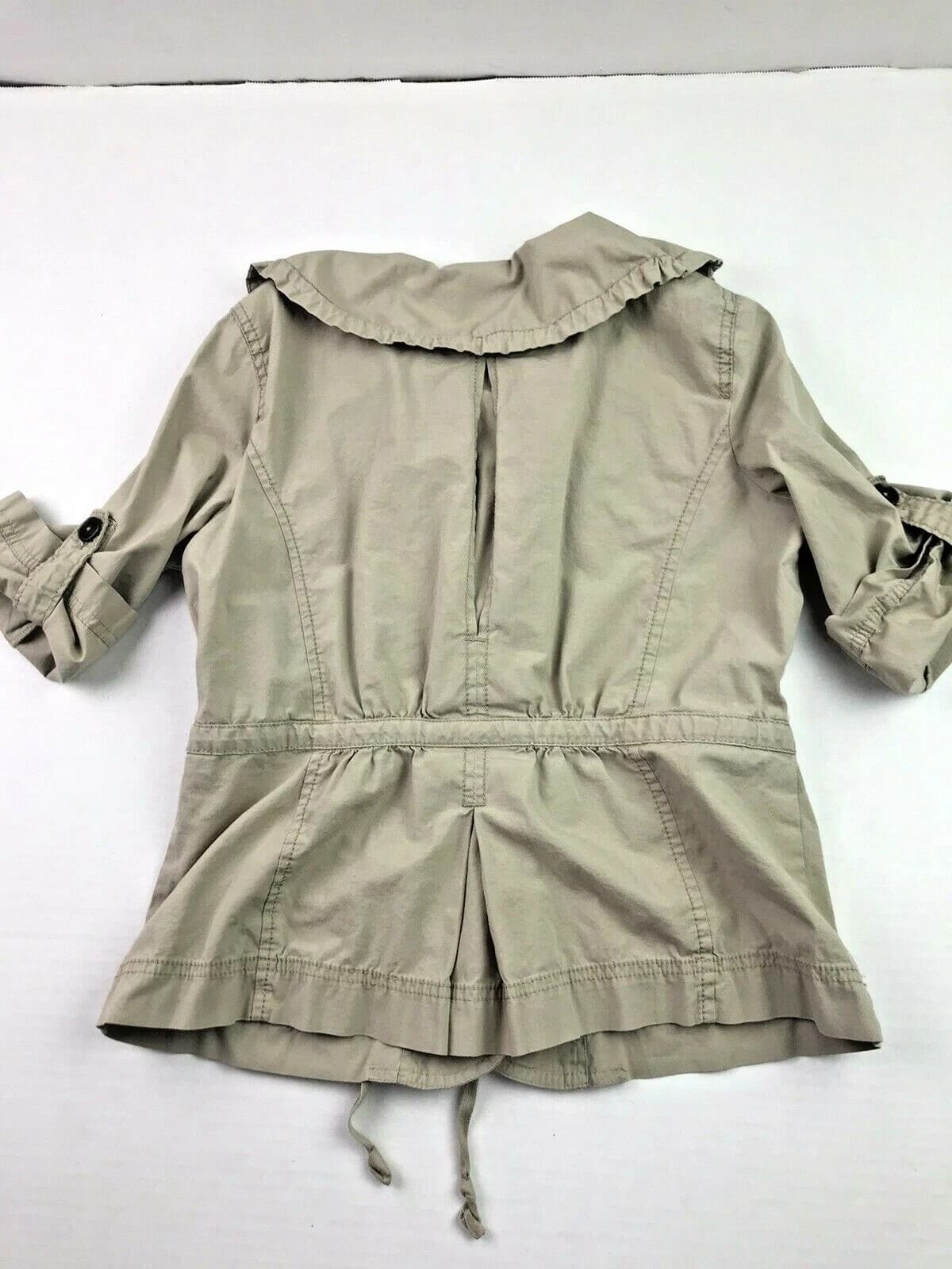 Ann Taylor Loft jacket Utility Khaki Brown Ruffle drawstring - XS petite - Thumbnail 3