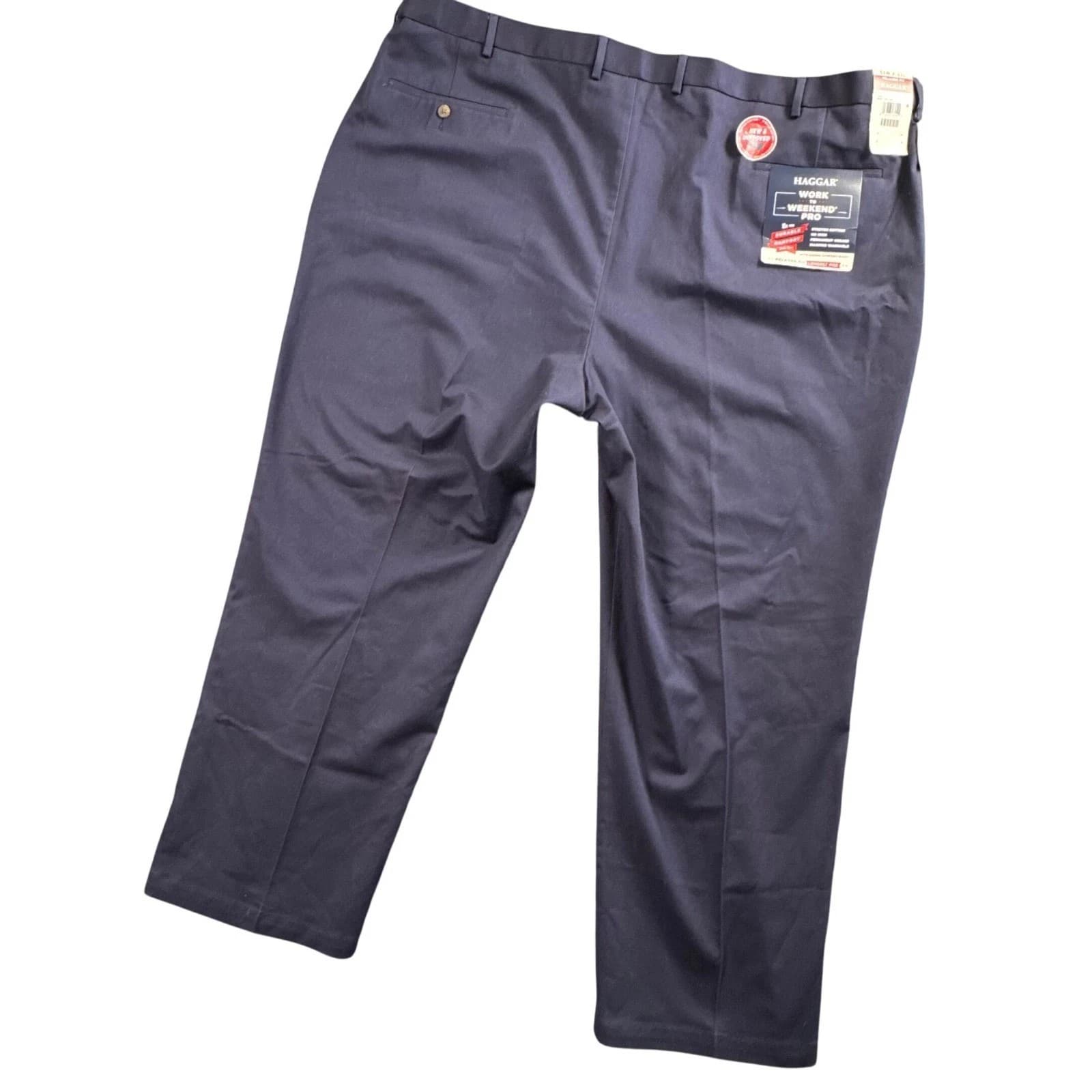 Haggar Work to Weekend Pro Pants Mens 58x30 Navy Blue Relaxed Fit Chinos NWT - Thumbnail 3