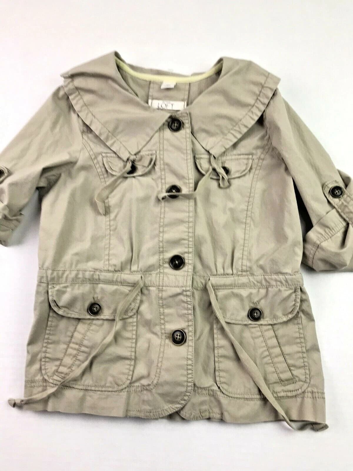 Ann Taylor Loft jacket Utility Khaki Brown Ruffle drawstring - XS petite - Thumbnail 4