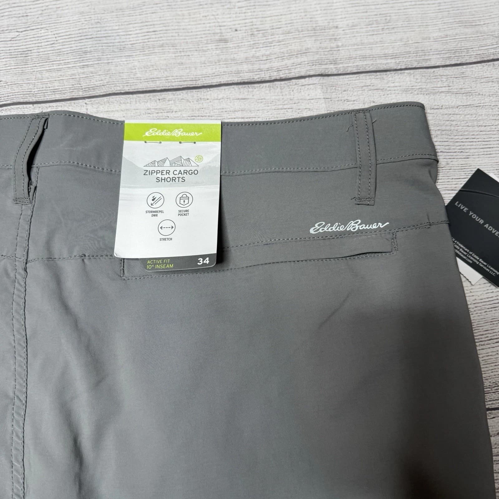 Eddie Bauer Zipper Cargo Shorts Mens 34 Granite Gray Stretch 10" Hiking Size 34 - Thumbnail 3