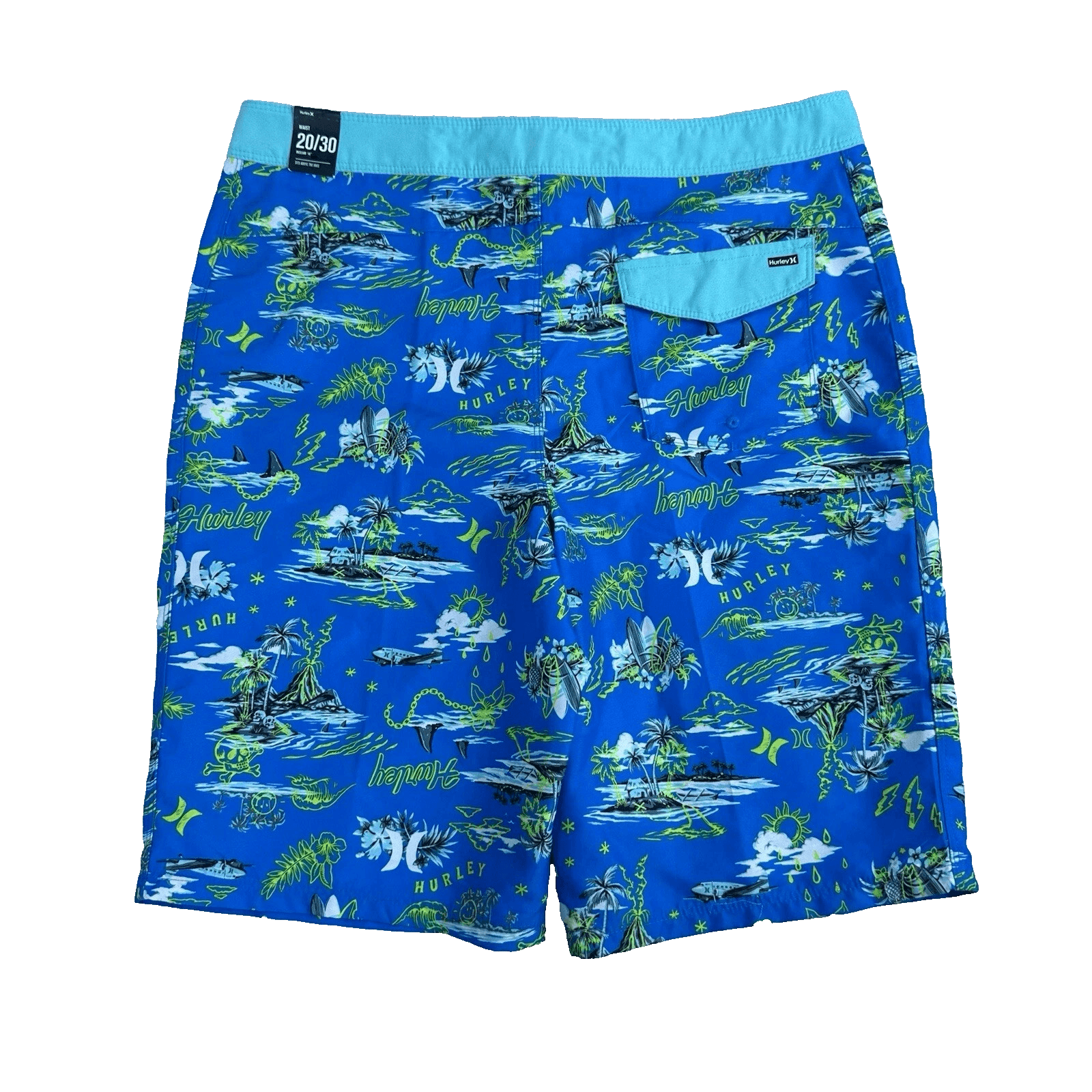 Hurley Boys Board Shorts Swim Trunks Neptune Blue Beach Print Size 20/30 -NWT - Thumbnail 2