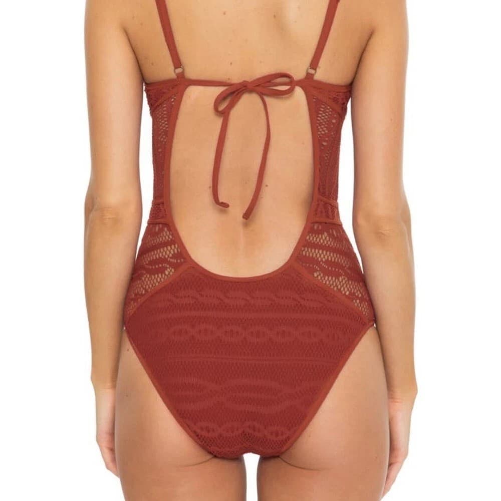 Becca Color Play Crochet One-Piece Swimsuit in Bronze EB2148 Womens Size S - Thumbnail 2
