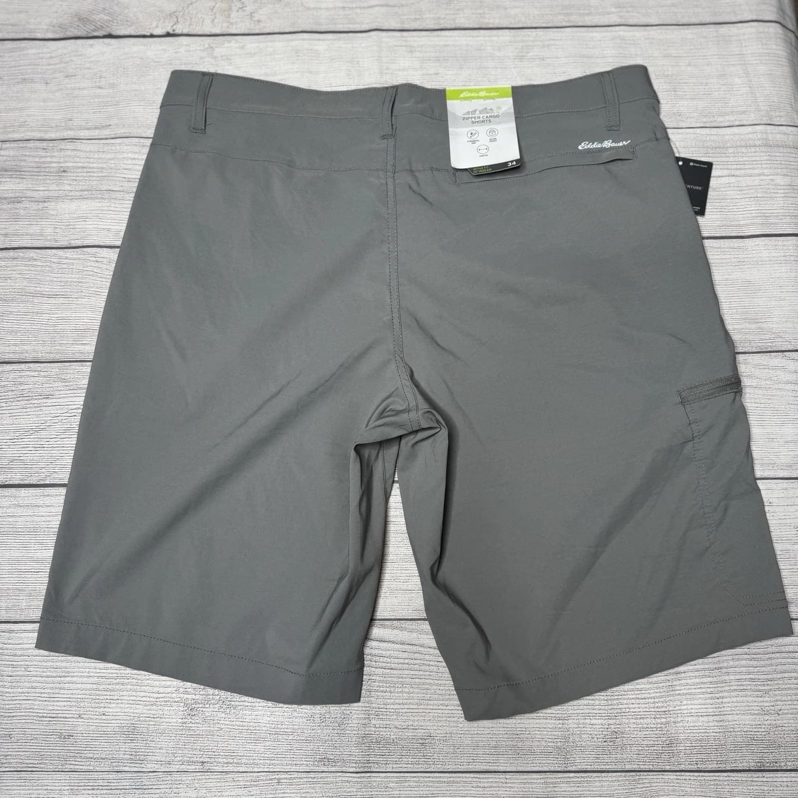 Eddie Bauer Zipper Cargo Shorts Mens 34 Granite Gray Stretch 10" Hiking Size 38 - Thumbnail 2
