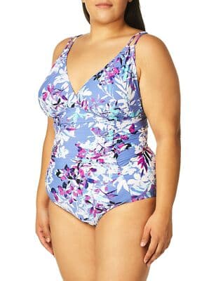 Calvin Klein Women's Shirred Surplus One Piece Swimsuit, Shadow Multi, 8 - Thumbnail 2