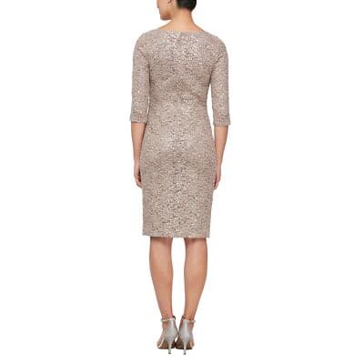Alex Evenings Women's Petite L Neck Knee Length Shift Dress, Mocha, 8P - Thumbnail 2