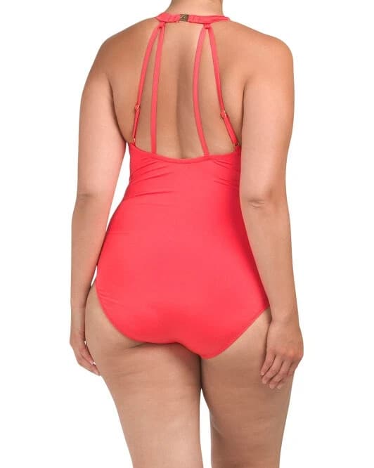 Trina Turk Plus Bijou V Plunge One Piece Swimsuit Poppy Size 22W NWT - Thumbnail 2